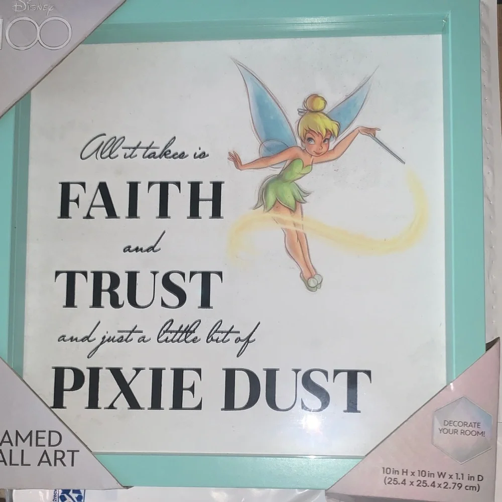 Disney Tinker Bell Wall Art - Mint, Blue, Yellow 100years collection